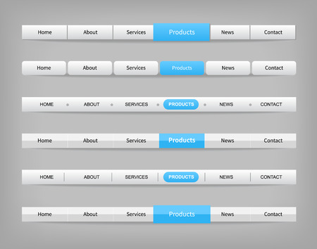 Collection of gray navigation bar templates with blue hover button. Web elements vector header on gray background.のイラスト素材