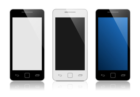 Realistic mobile phone collection isolated on white with blank screen.のイラスト素材