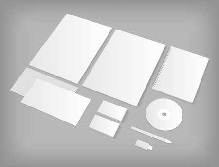 Collection of corporate identity templates mock-up with business cards and notebook. Vector EPS10 illustration on gray background.のイラスト素材