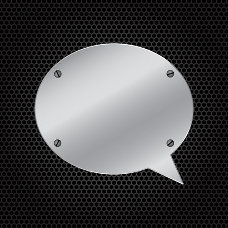 Silver speech bubble in ellipse shape for message on dark carbon polygon background. Isolated on white.のイラスト素材