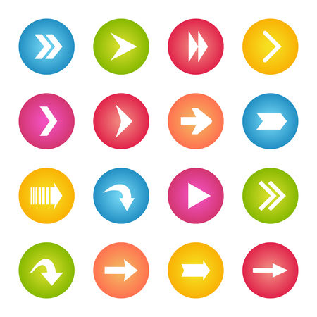Colorful arrow icon collection. Circle web buttons.のイラスト素材