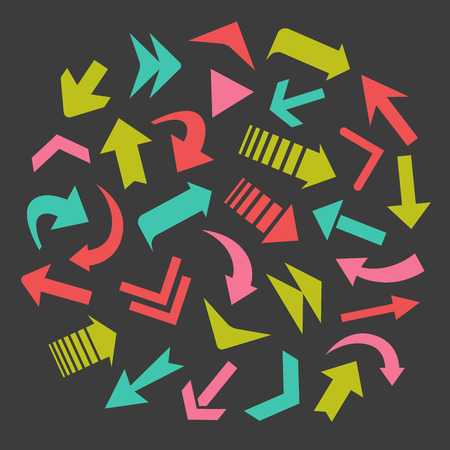 Cloud of arrows icons sign set. Flat abstract arrows in muted colors.のイラスト素材