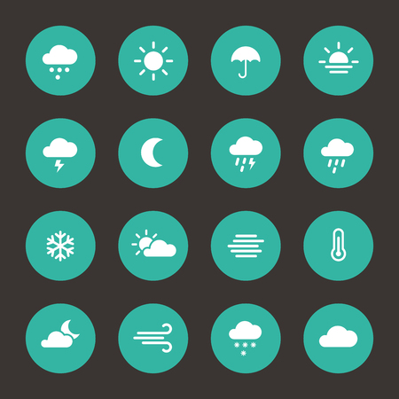 Weather forecast flat icons in circle shapeのイラスト素材
