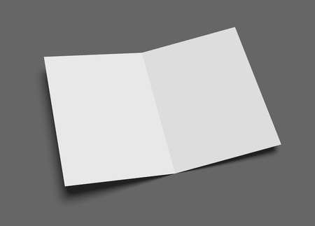 Blank open two-leaf greeting card or brochure isolated on gray. Vector illustration editable mockup.のイラスト素材