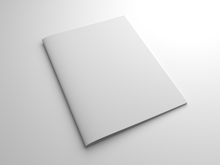 Blank photo-realistic brochure or magazine in US-letter format isolated on gray with shadows. 3d rendering mockup.の写真素材