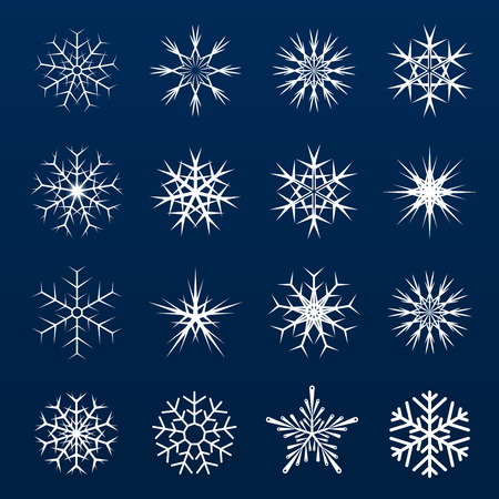 Set of snowflakes graphic icon on blue. Frosty winter symbol illustration.のイラスト素材