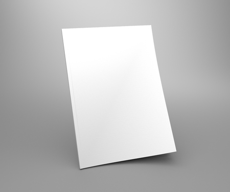 Blank standing cover of magazine. 3D illustration mock-up white book with empty cover and dark shadow.の写真素材