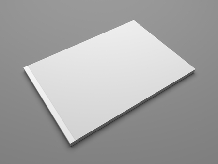 Blank landscape format brochure US-Letter. Magazine isolated on dark gray showing cover. 3D illustration render.の写真素材