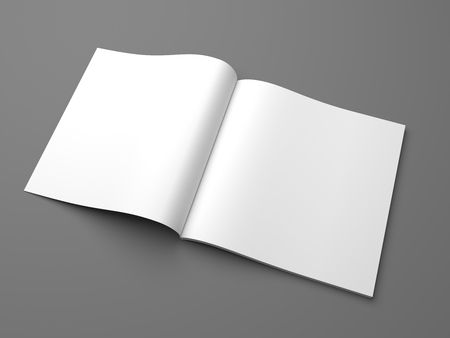 Opened square format magazine mock-up on gray. 3D illustration template.の写真素材