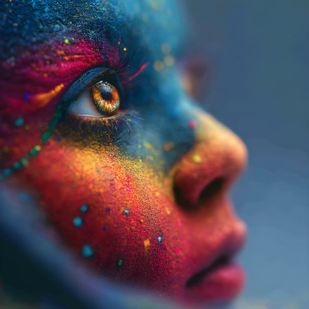 Portrait of a beautiful girl with painted face. Close up.の写真素材