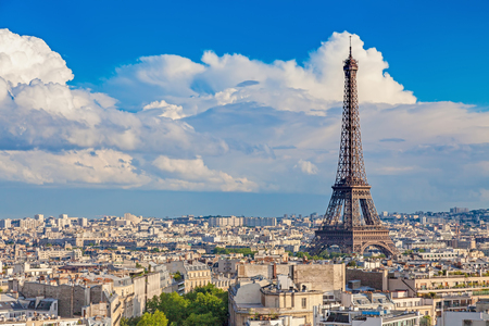 View of Paris with Eiffel tower from The Arc de Triompheの写真素材