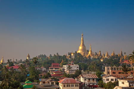 Yangon, Myanmar view of Shwedagon Pagoda in a morning.のeditorial素材