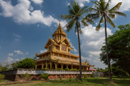 Kambawzathardi Golden Palace made from wood and paint with gold color (Palace of Bayinnaung) in Bago, Myanmarのeditorial素材