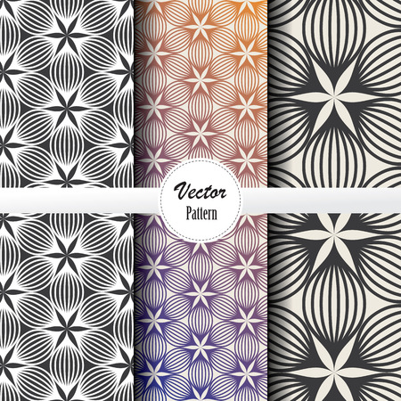 Geometric vector pattern set of abstract flower or hexagon shape in different colors. Vector clean design for wallpaper, printing, fabric, easily edited and user can move an object to swatches panelのイラスト素材