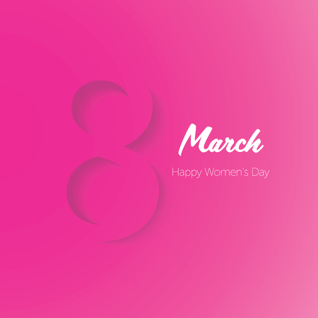 March 8 in paper cut style with shadows on pink color. International Women's day pink background. Vector illustration.のイラスト素材