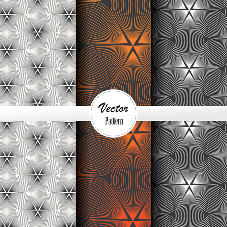 Vector pattern set of abstract linear flower circling on hexagon shape in sizes and colors. Vector clean design for wallpaper, printing, fabric, easily edited and user can move an object to swatchesのイラスト素材