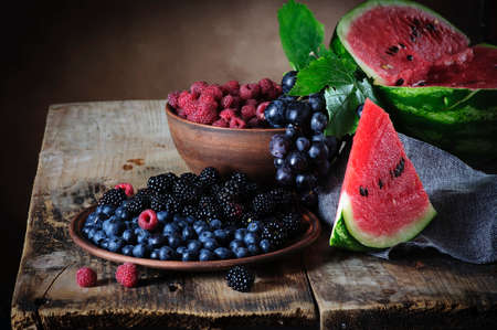 Still life of ripe summer berriesの写真素材
