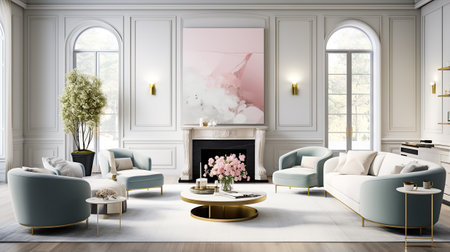 Classic living room interior with armchairs and fireplace - 3d renderingの素材