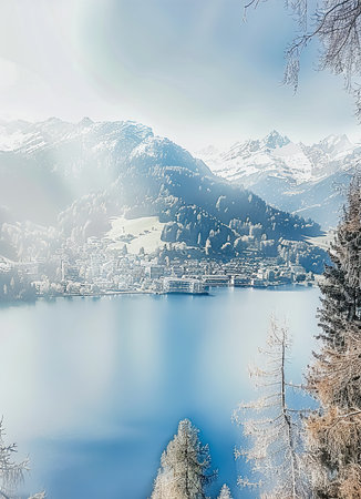 Beautiful winter landscape in the swiss alps, Switzerland.の素材