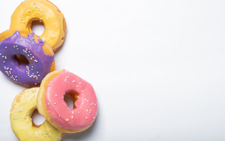 donuts on a white background with place for text. View from above.の写真素材