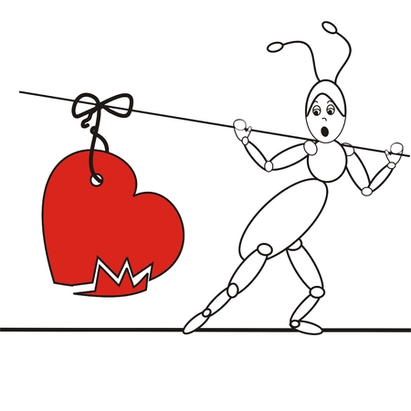ant with broken heart tied on the stickのイラスト素材