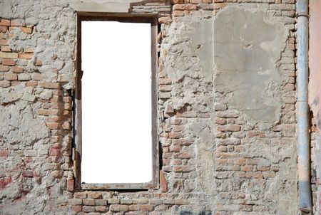 urban decay white isolated window frame template - ideal for image insertionの写真素材