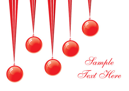 red Christmas balls hanging over white background with copy space, vector illustrationのイラスト素材
