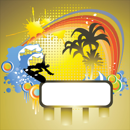 tropical background and frame, hand drawn illustrationのイラスト素材