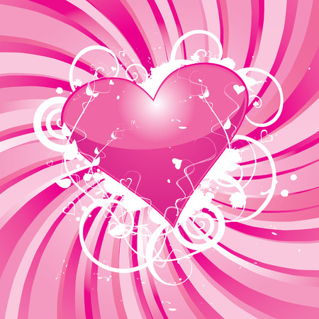 Valentines Day Shiny Red Heart On Grunge Floral, vector のイラスト素材