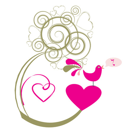 Valentines abstract tree with bird singing, vector illustrationのイラスト素材