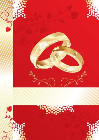 Wedding card with gold rings, illustrationの写真素材