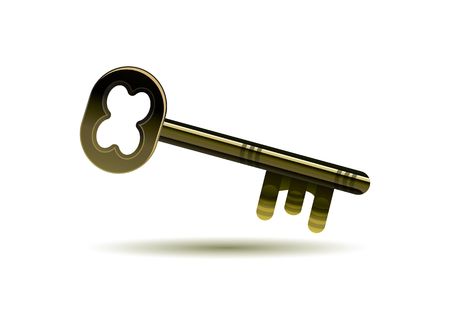 Isolated golden key icon, illustration の写真素材