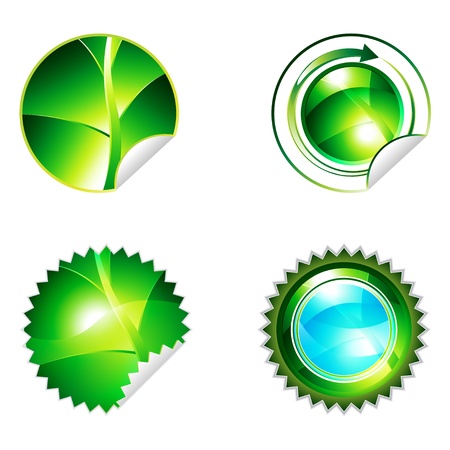 Green eco shiny sticker with leaf elements icon collection, eps10 vector illustrationのイラスト素材