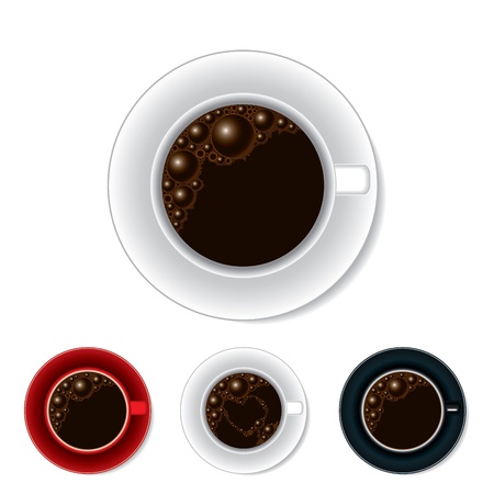 Coffee cup from above, white, white with heart shape, red and black, vector illustrationのイラスト素材