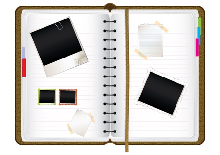 Scrapbook diary with empty photo frames and notes, vector illustrationのイラスト素材