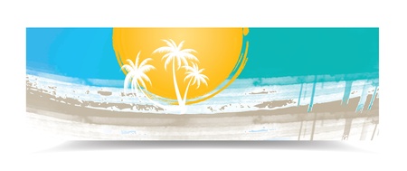 Summer banner with palm trees, illustrationのイラスト素材