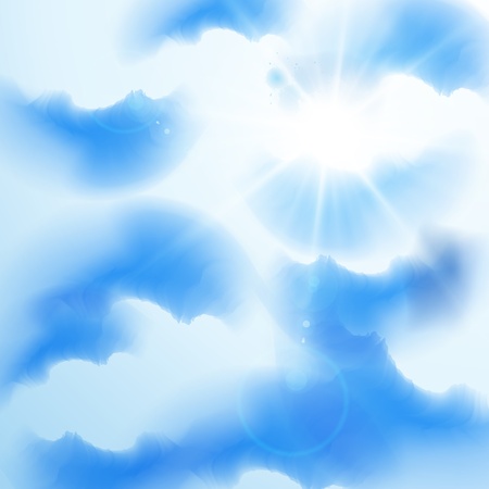 Cloudy summer sky with rays of sun, eps10 vector illustrationのイラスト素材