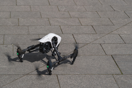 Zrenjanin, SERBIA: April  2016, Image of the Dji Inspire 1 drone UAV quadcopter which shoots 4k video and 12mp still images and is controlled by wireless remote with a range of 4kmのeditorial素材