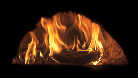 Image of pizza oven with fire, long exposure