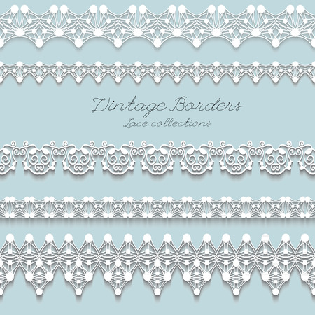 Set of Realistic Vintage lace seamless borders, illustrationのイラスト素材