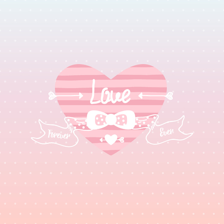 love  hand-drawn letter and  heart isolated on pink polka dots gradient background. Valentine's day greeting card, vector.のイラスト素材