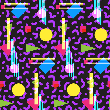 Seamless geometric vintage pattern in retro 80s style, memphis. Ideal for fabric design, paper print and website backdrop.のイラスト素材