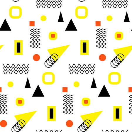 Seamless geometric vintage pattern in retro 80s style, memphis. Ideal for fabric design, paper print and website backdrop.のイラスト素材