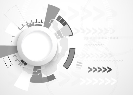 Vector illustration Abstract futuristic circuit board, hi-tech computer digital technology concept, Blank white 3d paper circle for your design on light gray color backgroundのイラスト素材