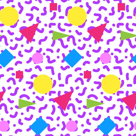 Seamless geometric vintage pattern in retro 80s style, memphis. Ideal for fabric design, paper print and website backdrop. EPS10 vector file.のイラスト素材