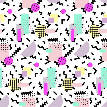Seamless geometric vintage pattern in retro 80s style, memphis. Ideal for fabric design, paper print and website backdrop. EPS10 vector file.のイラスト素材