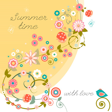 Summer Time. Summer multicolored  flowers. Summer Flowers Background. Summer Vector Flowers. Summer Flowers Banner. Flowers Isolated. Floral Design Element. Vector Illustration.のイラスト素材