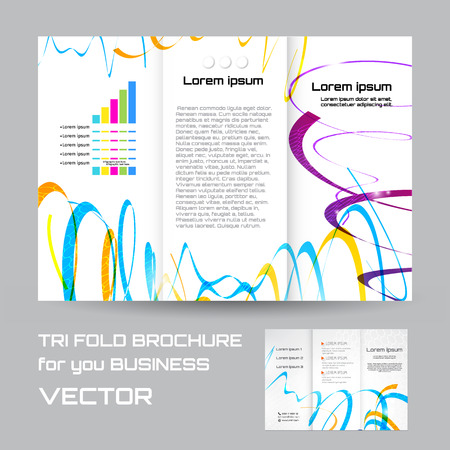 Corporate Tri Fold Brochure, curl and swirl bright line, vector illustration.のイラスト素材