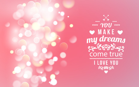 Happy Valentines Day Greeting Card with typography, heart, arrows, Bokeh background.  14 February. Love you. Vector illustration Blurred Soft Background.のイラスト素材