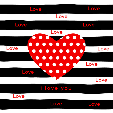 red heart on striped  pattern vector, black and white.のイラスト素材